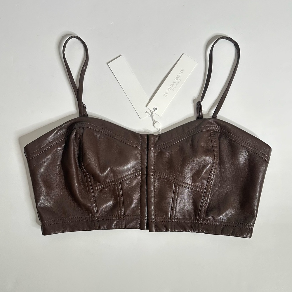 Jonathan Simkhai Korina Faux Leather Corset Crop Top